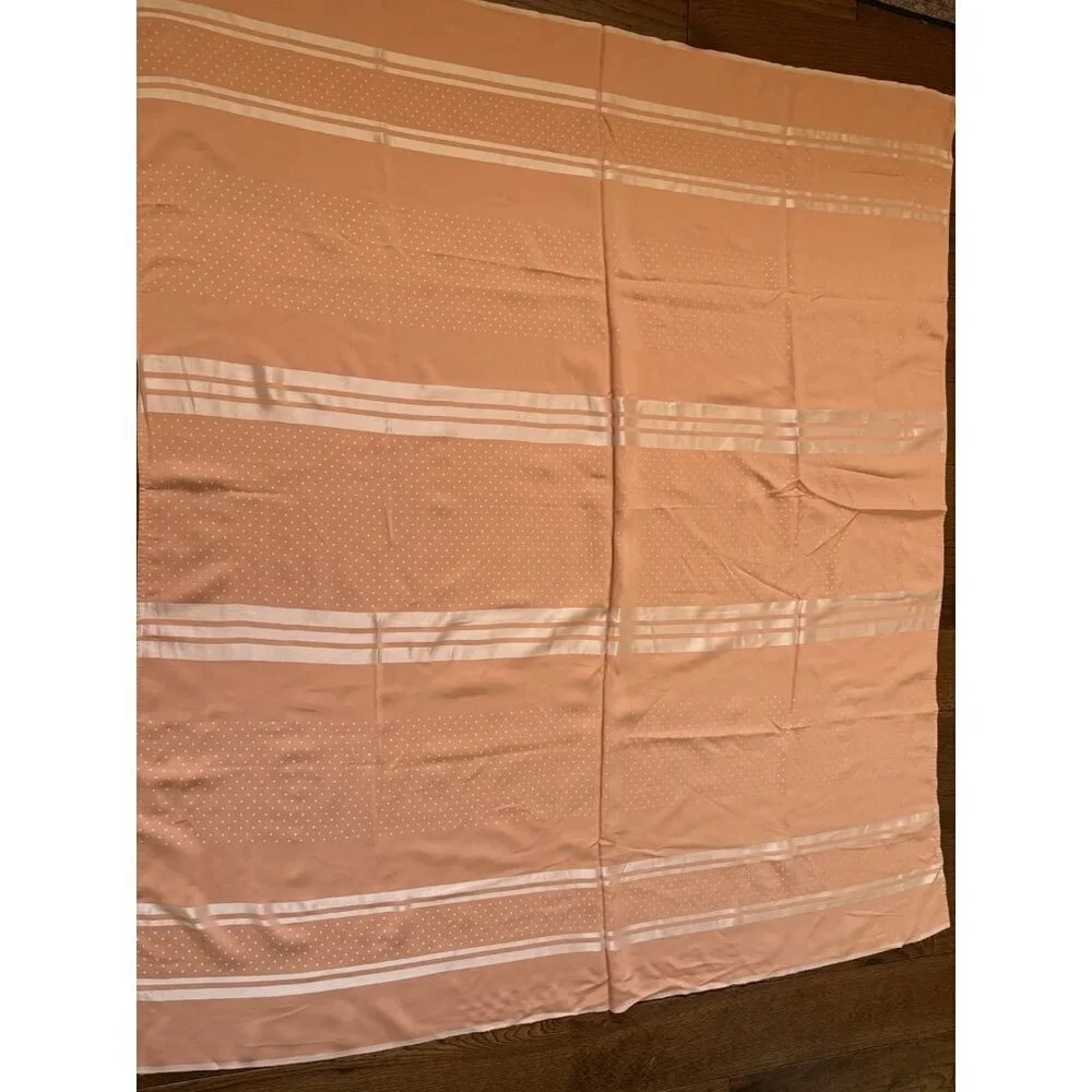 50s 40s Vintage Peachy Pink Polyester Satin Stripe Tablecloth 51x44 Square